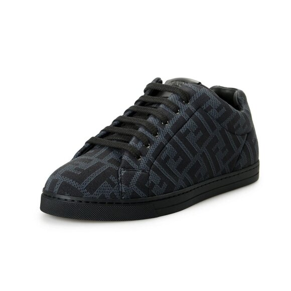 Fendi Men's FF Logo Print Canvas Leather Sneakers Fendi Size 7 US 8